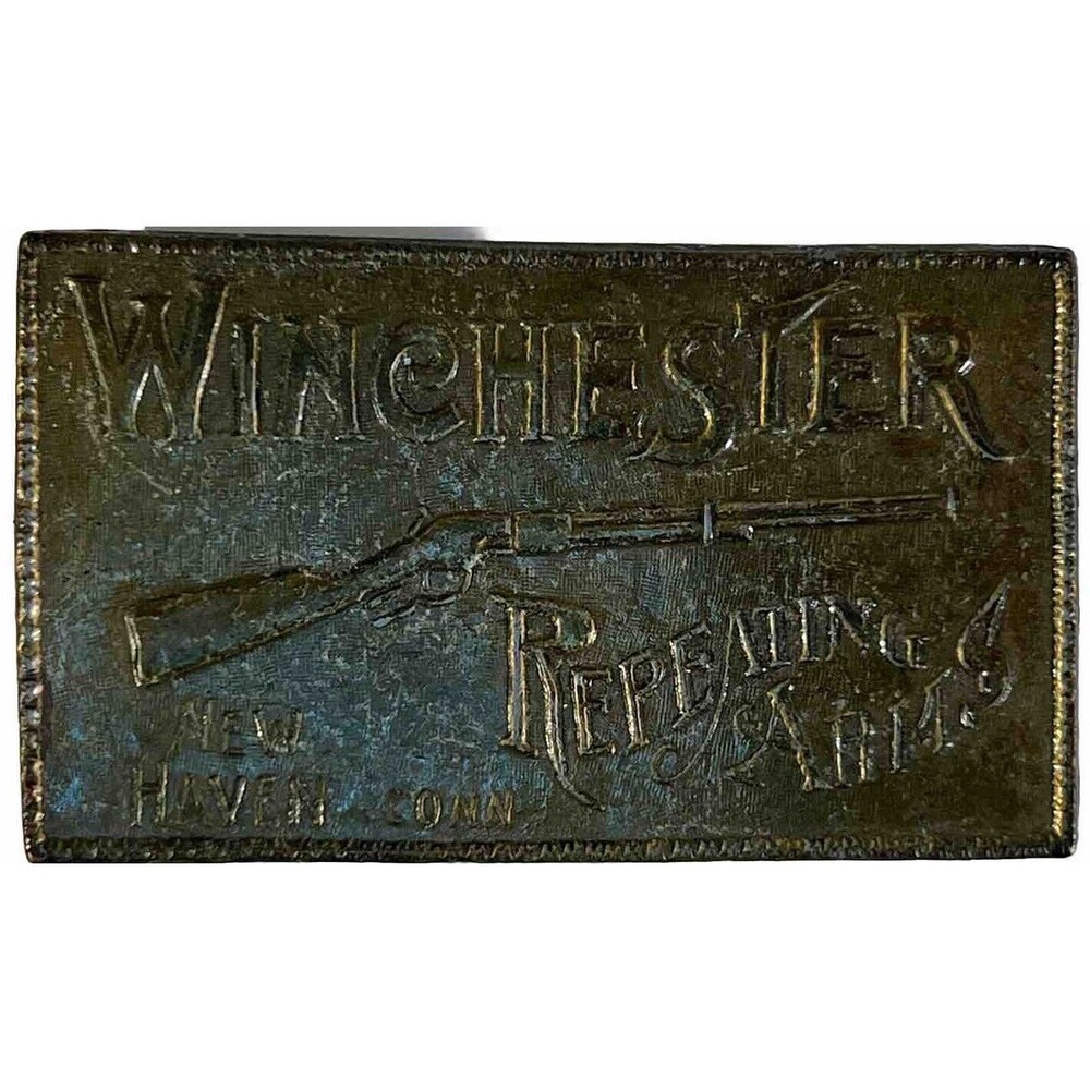 Vintage WINCHESTER REPEATING ARMS New Haven CT Metal Belt Buckle Nice.